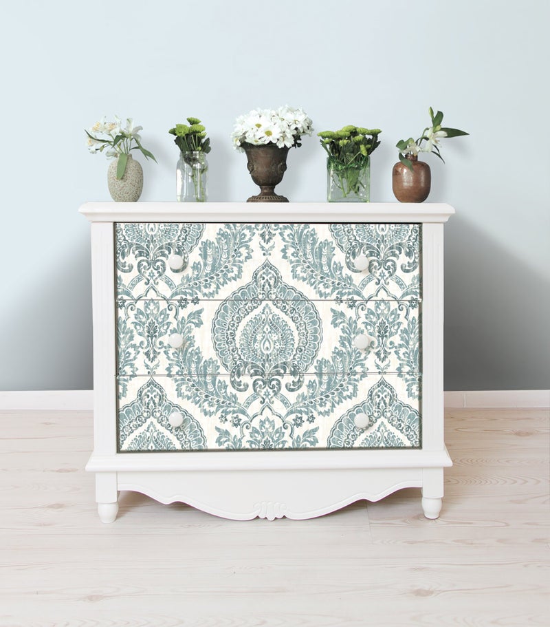 NuWallpaper NU1702 Kensington Damask Peel & Stick Wallpaper, Blue - Image 3